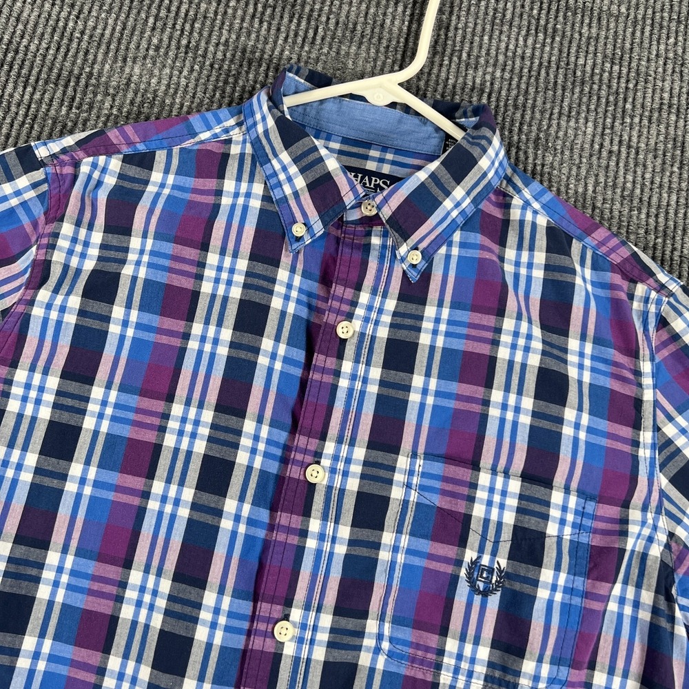 Chaps Shirt‎ Mens Medium Blue Purple Plaid Long Sleeve Button Down Casual Dress
